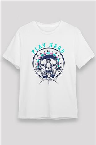 Dart Baskılı Unisex Beyaz Tişört - Tshirt