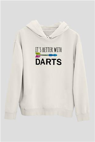 Dart Baskılı Unisex Ekru Hoodie