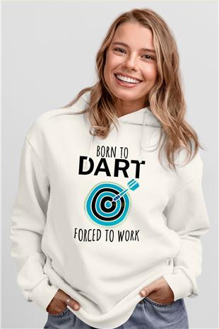 Dart Baskılı Unisex Ekru Hoodie