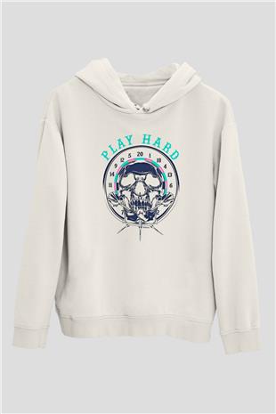 Dart Baskılı Unisex Ekru Hoodie