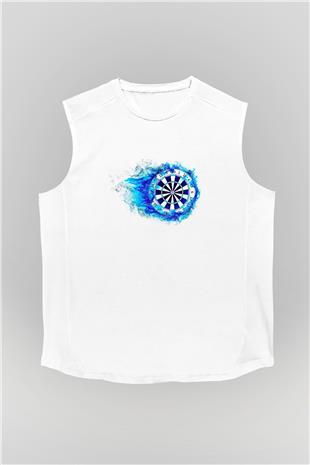 Dart Baskılı Unisex Kolsuz Beyaz Tişört