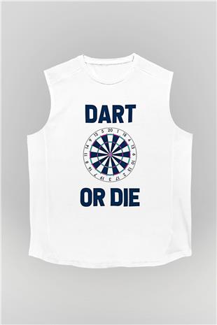Dart Baskılı Unisex Kolsuz Beyaz Tişört