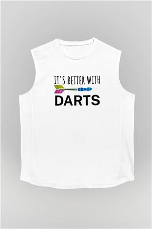 Dart Baskılı Unisex Kolsuz Beyaz Tişört