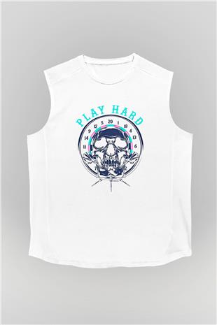 Dart Baskılı Unisex Kolsuz Beyaz Tişört