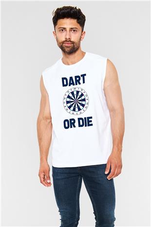 Dart Baskılı Unisex Kolsuz Beyaz Tişört
