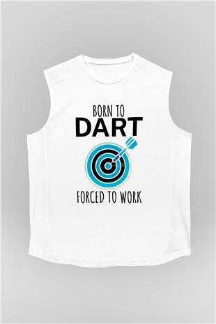 Dart Baskılı Unisex Kolsuz Beyaz Tişört