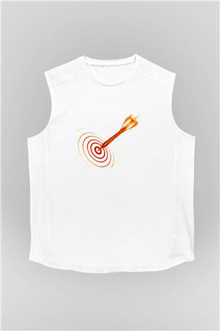 Dart Baskılı Unisex Kolsuz Beyaz Tişört