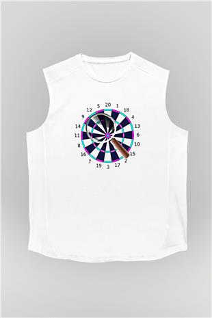 Dart Baskılı Unisex Kolsuz Beyaz Tişört
