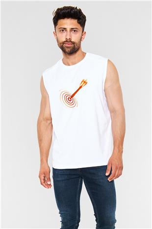 Dart Baskılı Unisex Kolsuz Beyaz Tişört