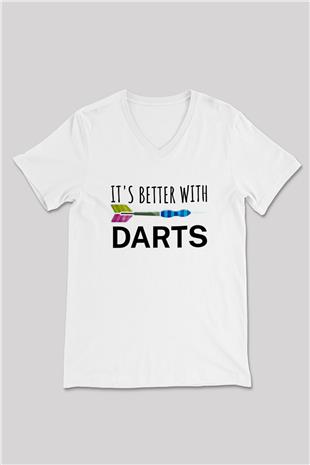 Dart Baskılı Unisex V Yaka Tişört - Tshirt