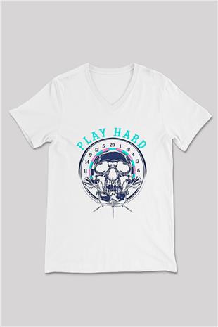 Dart Baskılı Unisex V Yaka Tişört - Tshirt