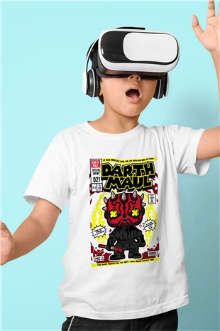 Darth Maul Baskılı Unisex Beyaz Çocuk Tişört