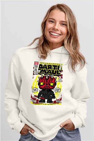 Darth Maul Baskılı Unisex Beyaz Hoodie