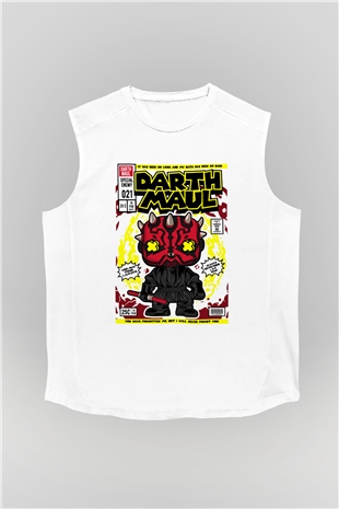 Darth Maul Baskılı Unisex Beyaz Kolsuz Tişört
