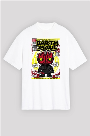 Darth Maul Baskılı Unisex Beyaz Oversize Tişört