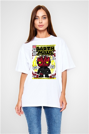 Darth Maul Baskılı Unisex Beyaz Oversize Tişört