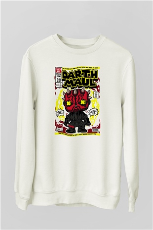 Darth Maul Baskılı Unisex Beyaz Sweatshirt