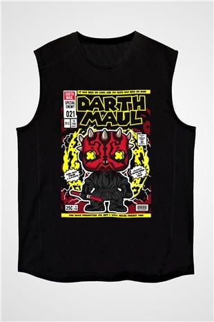 Darth Maul Baskılı Unisex Siyah Kolsuz Tişört
