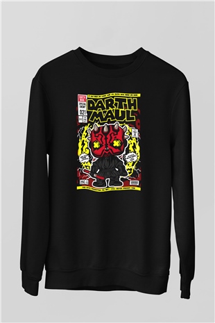 Darth Maul Baskılı Unisex Siyah Sweatshirt