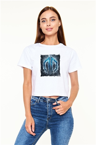 Datsik Baskılı Beyaz Kadın Crop Top Tişört