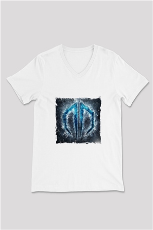 Datsik Baskılı Beyaz V Yaka Unisex Tişört