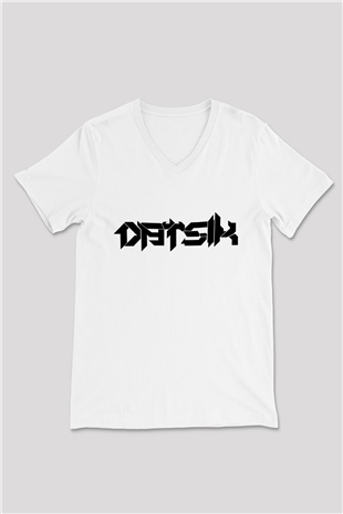 Datsik Beyaz Unisex V Yaka Tişört