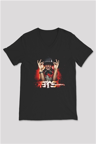 Datsik Siyah Unisex V Yaka Tişört