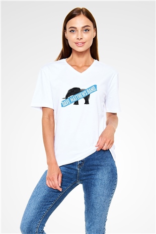 Dave Matthews Band Beyaz Unisex V Yaka Tişört