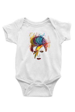 David Bowie Baskılı Beyaz Unisex Bebek Body - Zıbın