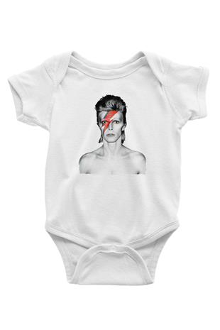 David Bowie Baskılı Beyaz Unisex Bebek Body - Zıbın