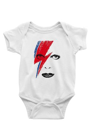 David Bowie Baskılı Beyaz Unisex Bebek Body - Zıbın