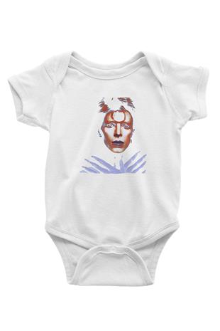 David Bowie Baskılı Beyaz Unisex Bebek Body - Zıbın
