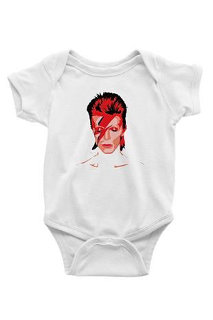 David Bowie Baskılı Beyaz Unisex Bebek Body - Zıbın