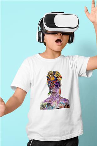 David Bowie Baskılı Beyaz Unisex Beyaz Çocuk Tişört - Tshirt