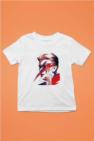 David Bowie Baskılı Beyaz Unisex Beyaz Çocuk Tişört - Tshirt
