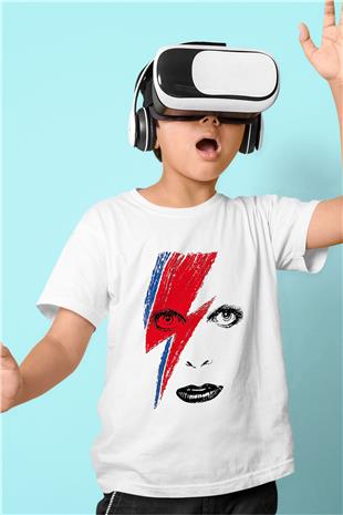 David Bowie Baskılı Beyaz Unisex Beyaz Çocuk Tişört - Tshirt