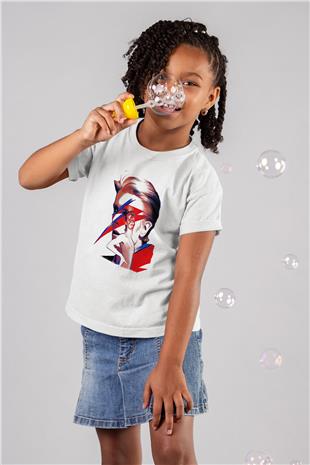 David Bowie Baskılı Beyaz Unisex Beyaz Çocuk Tişört - Tshirt
