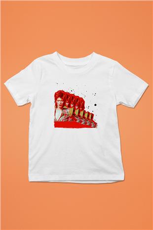 David Bowie Baskılı Beyaz Unisex Beyaz Çocuk Tişört - Tshirt