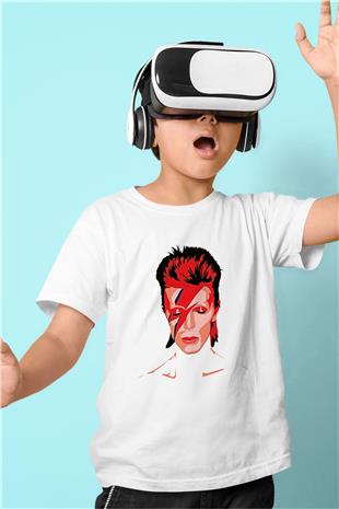 David Bowie Baskılı Beyaz Unisex Beyaz Çocuk Tişört - Tshirt
