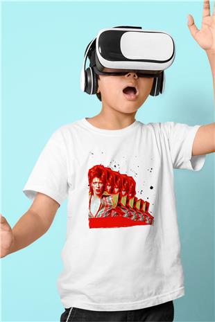David Bowie Baskılı Beyaz Unisex Beyaz Çocuk Tişört - Tshirt