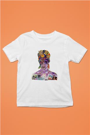 David Bowie Baskılı Beyaz Unisex Beyaz Çocuk Tişört - Tshirt