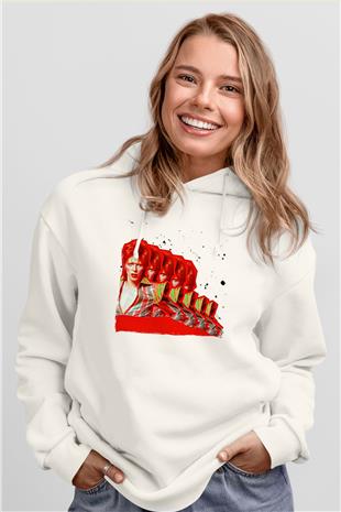 David Bowie Baskılı Beyaz Unisex Kapüşonlu Sweatshirt