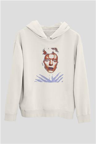 David Bowie Baskılı Beyaz Unisex Kapüşonlu Sweatshirt