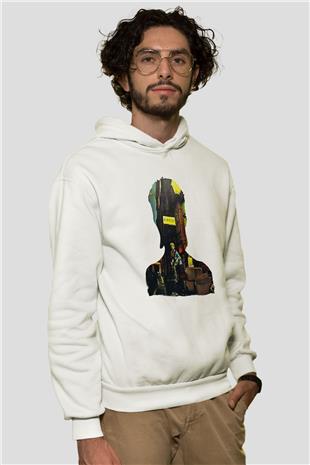 David Bowie Baskılı Beyaz Unisex Kapüşonlu Sweatshirt