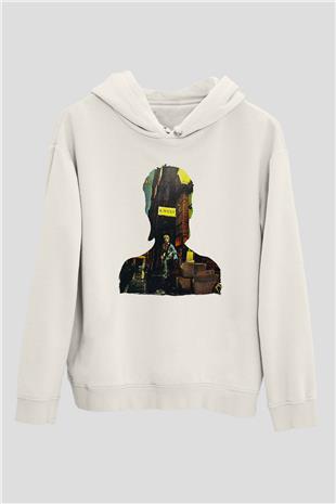 David Bowie Baskılı Beyaz Unisex Kapüşonlu Sweatshirt