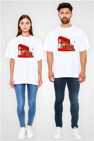 David Bowie Baskılı Beyaz Unisex Oversize Tişört - Tshirt