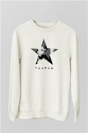 David Bowie Baskılı Beyaz Unisex Sweatshirt