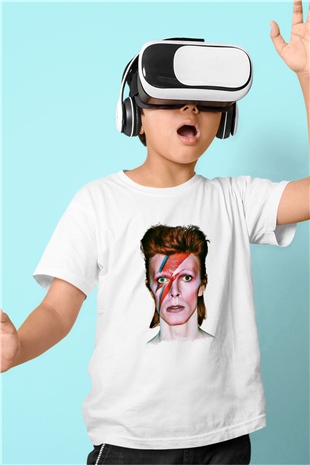 David Bowie Baskılı Unisex Beyaz Çocuk Tişört