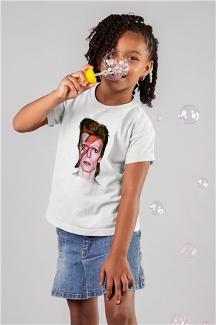 David Bowie Baskılı Unisex Beyaz Çocuk Tişört