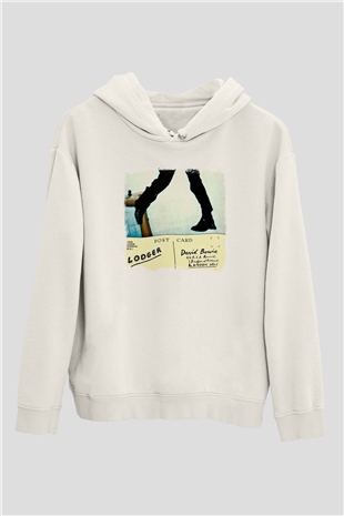 David Bowie Baskılı Unisex Beyaz Hoodie